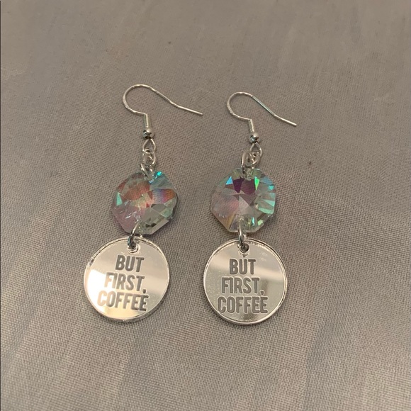 Words and Crystal Earrings, Coffee - Picture 2 of 4